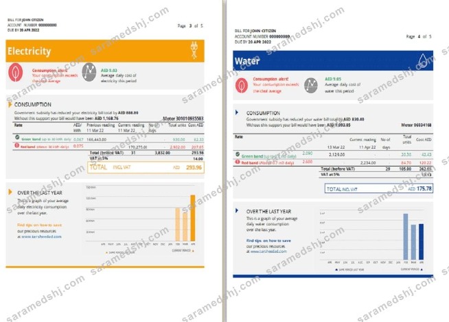 UAE Dubai Al Ain Distribution Co. Word and PDF utility bill template (5 pages) 3 4